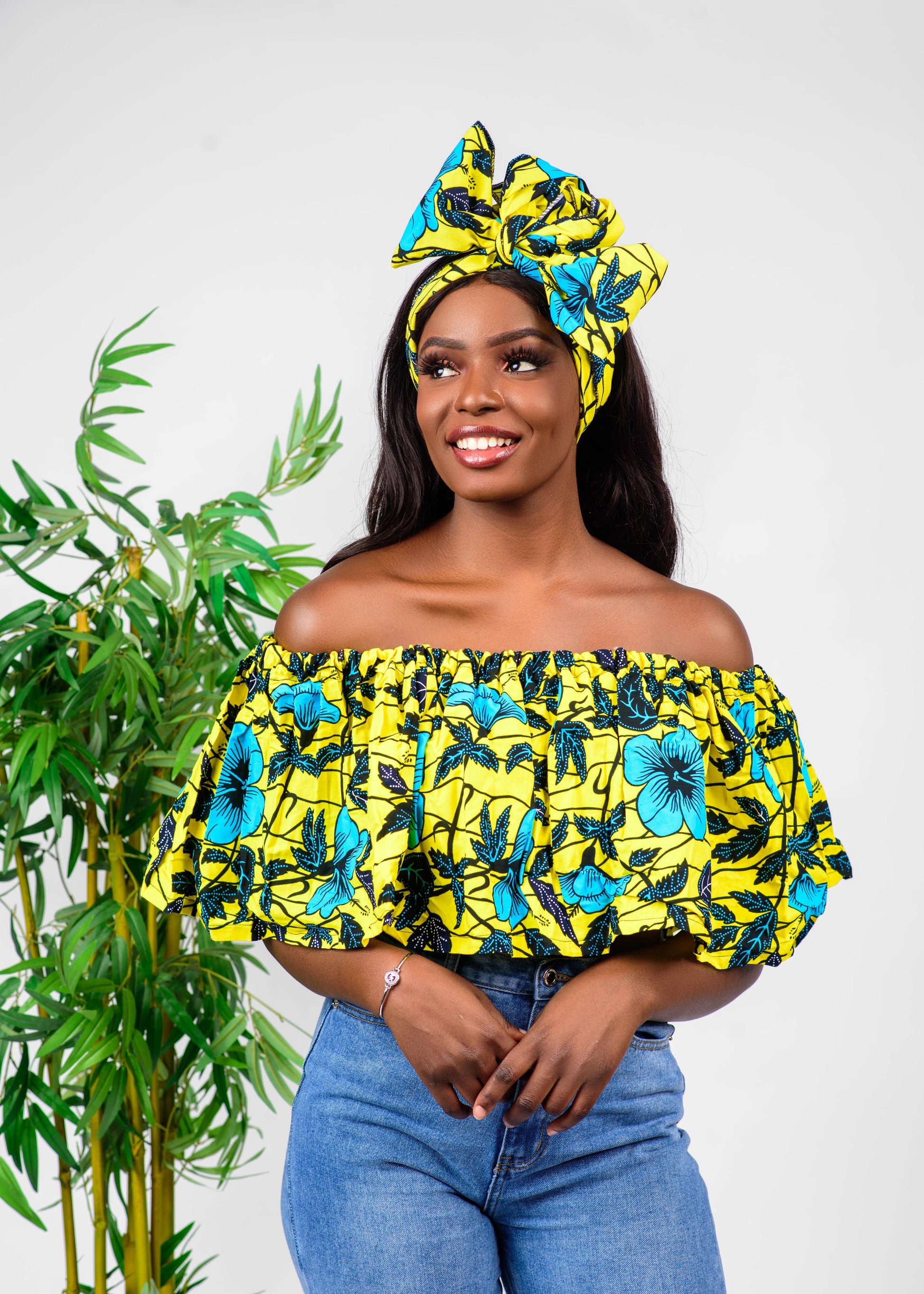 Binti Women's African Print Crop Top (Rainbow Kente)-Clearance – D